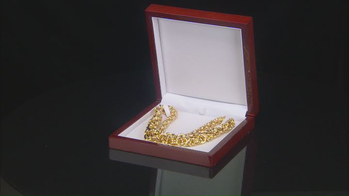 18k Gold Over Bronze Graduated Byzantine Necklace and Wood Presentation Box Set Video Thumbnail