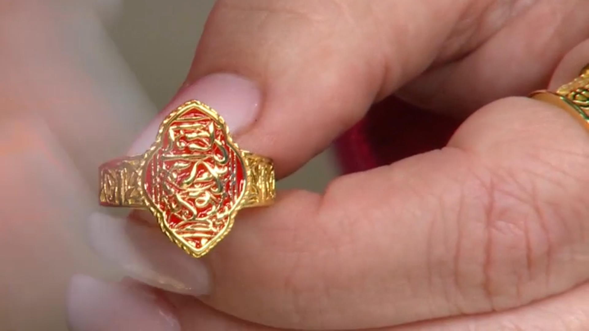 Red Enamel 18k Yellow Gold Over Sterling Silver Ring Video Thumbnail