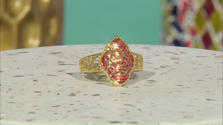 Red Enamel 18k Yellow Gold Over Sterling Silver Ring Video Thumbnail