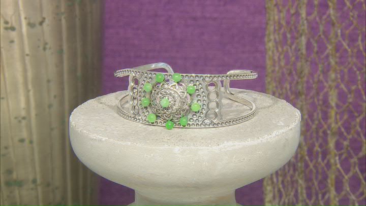 Green Jadeite Sterling Silver Cuff Bracelet 0.40ctw Video Thumbnail