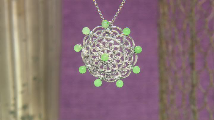 Green Jadeite Sterling Pendant With Chain 0.40ctw