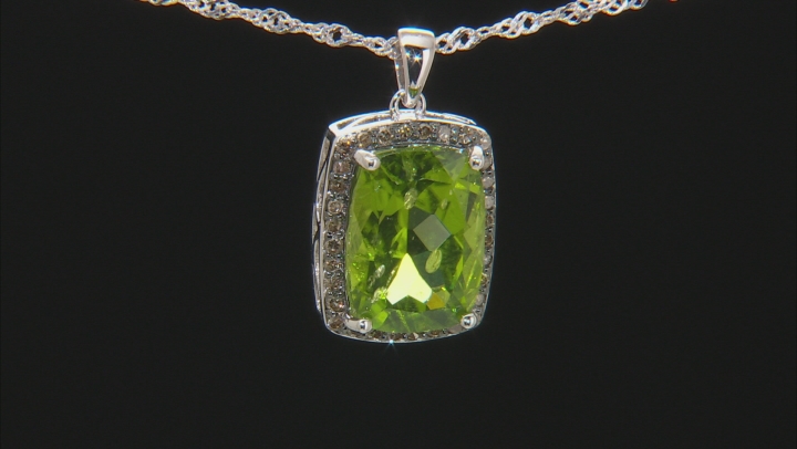 Green Peridot Rhodium Over Sterling Silver Pendant with Chain 6.01ctw