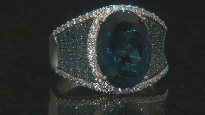 London blue topaz rhodium over silver ring 7.20ctw Video Thumbnail