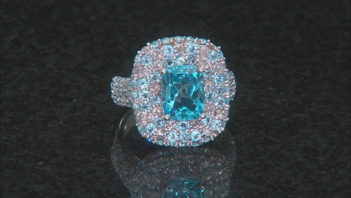 Blue Topaz Rhodium Over Silver Ring 6.35ctw Video Thumbnail