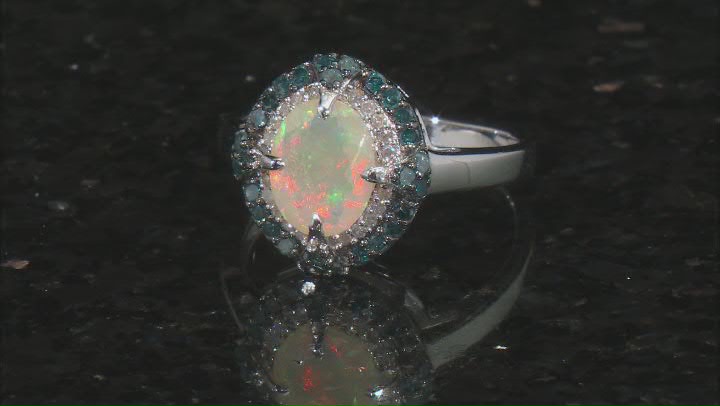 Multi-color Ethiopian Opal With Rhodium Over Sterling Silver Ring 1.31ctw