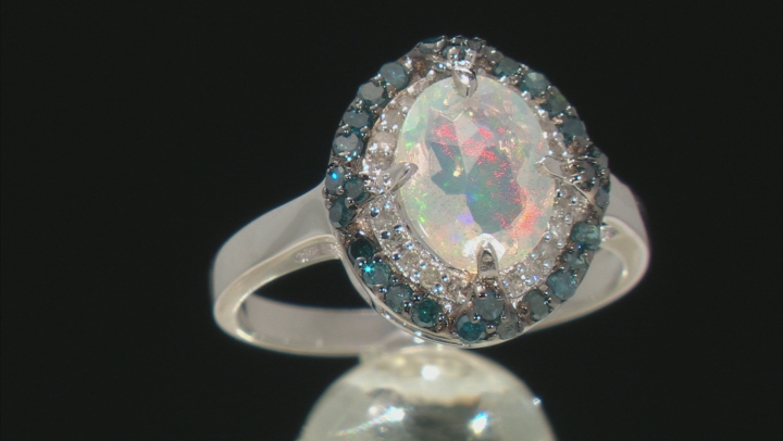 Multi-color Ethiopian Opal With Rhodium Over Sterling Silver Ring 1.31ctw
