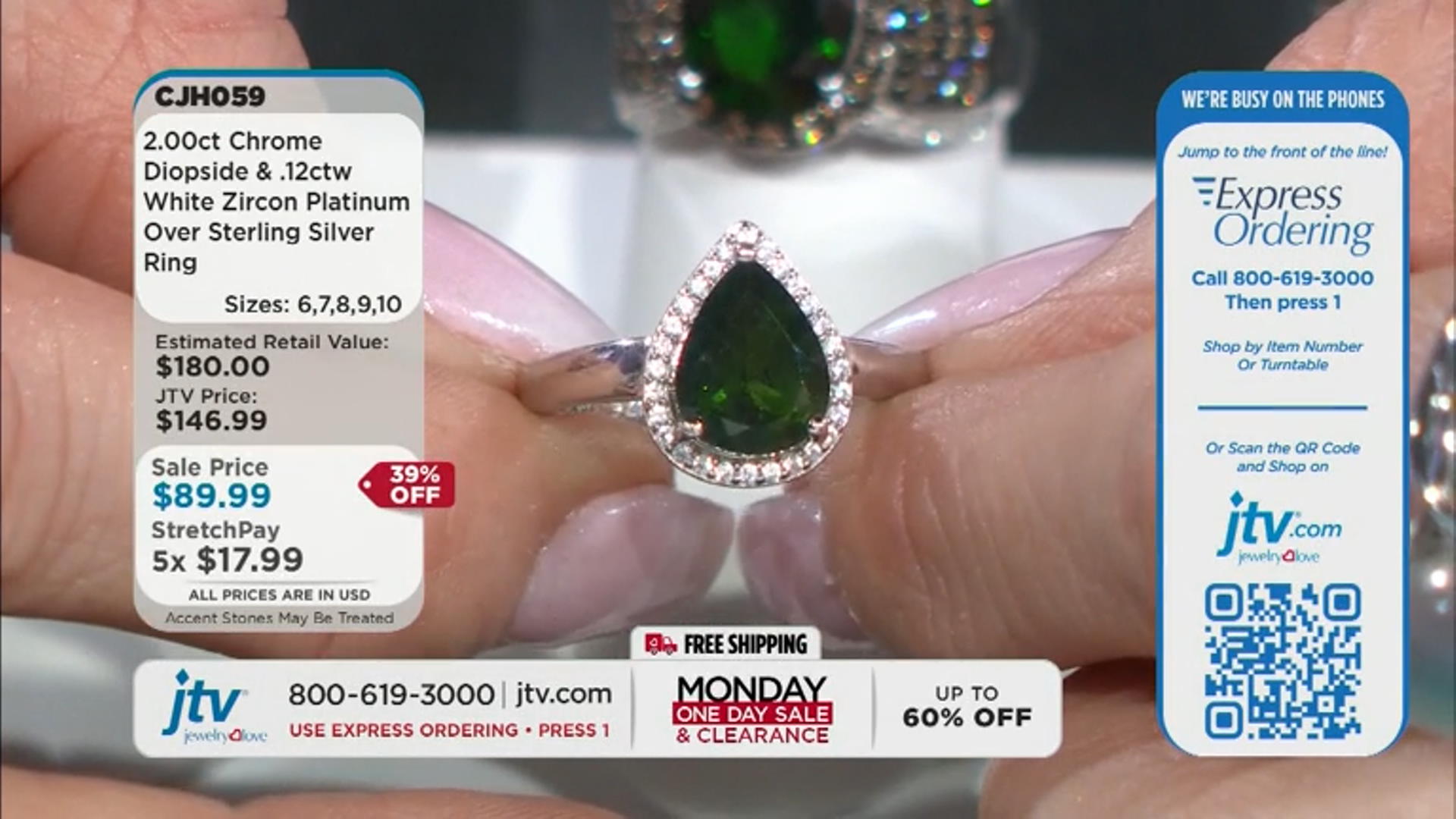 Green Chrome Diopside Rhodium Over Sterling Silver Ring 4.29ctw Video Thumbnail