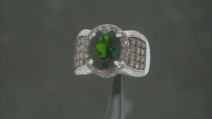 Green Chrome Diopside Rhodium Over Sterling Silver Ring 4.29ctw Video Thumbnail