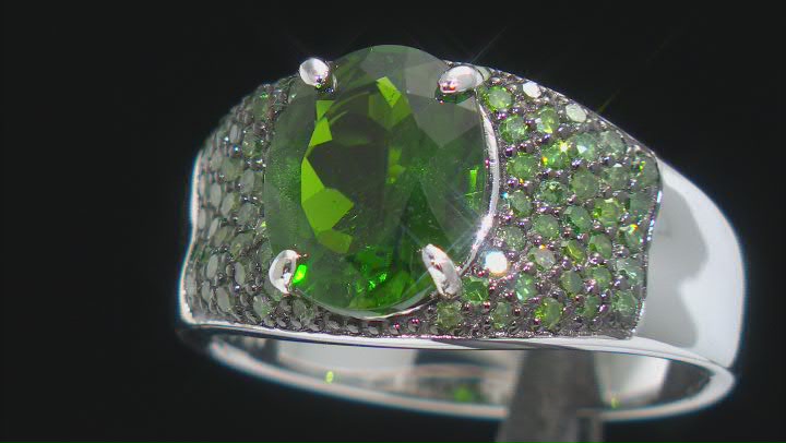 Green Chrome Diopside Rhodium Over Sterling Silver Ring 3.92ctw Video Thumbnail