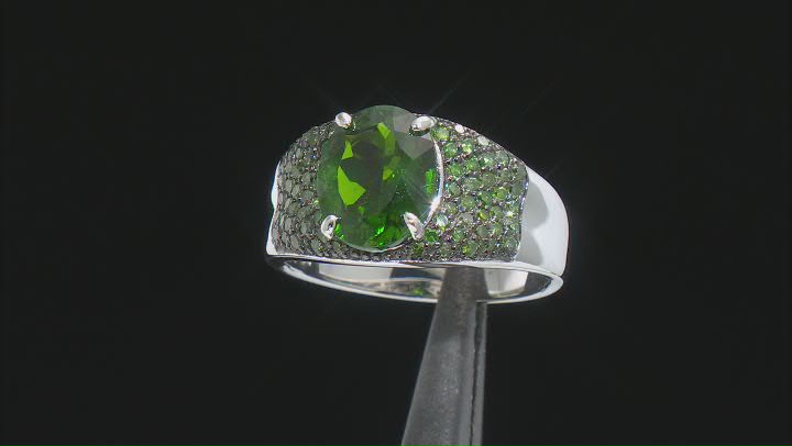 Green Chrome Diopside Rhodium Over Sterling Silver Ring 3.92ctw Video Thumbnail