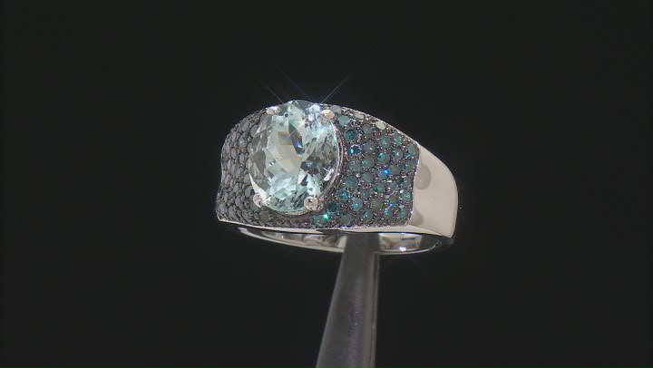Blue Aquamarine Rhodium Over Sterling Silver Ring 2.56ctw Video Thumbnail