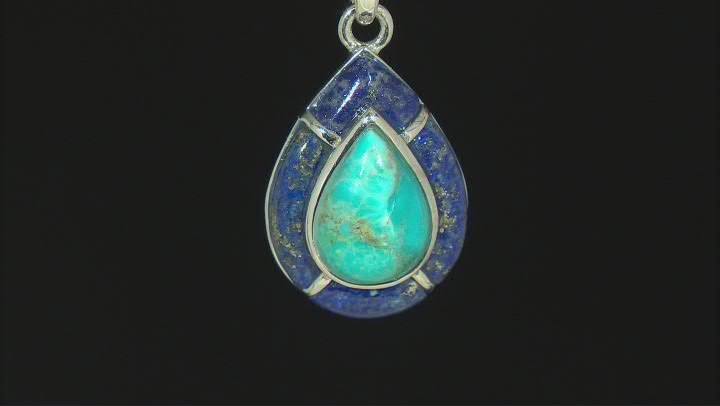 Blue Turquoise Rhodium Over Sterling Silver Pendant with Chain Video Thumbnail
