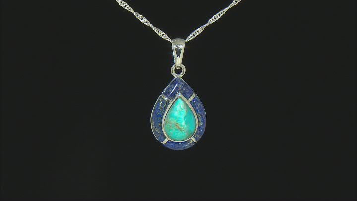 Blue Turquoise Rhodium Over Sterling Silver Pendant with Chain Video Thumbnail