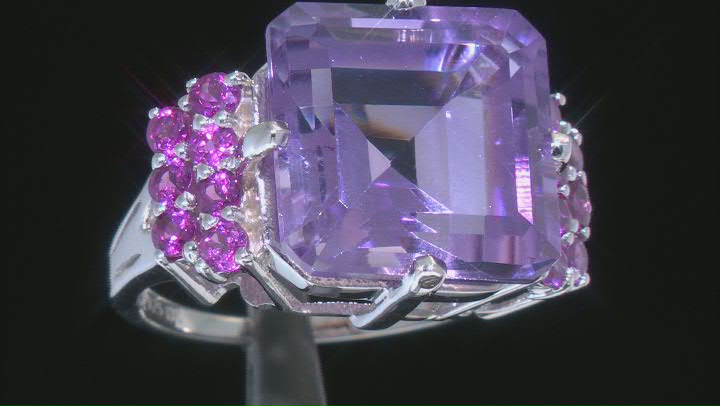 Purple Amethyst Rhodium Over Sterling Silver Ring 11.68ctw Video Thumbnail