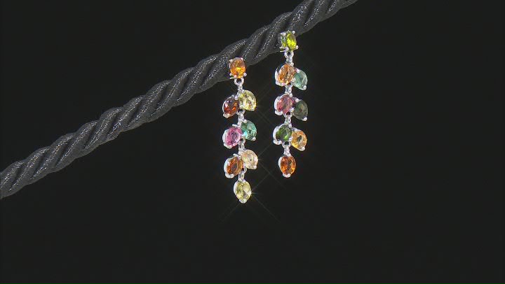 Multi-Tourmaline Rhodium Over Sterling Silver Earrings 1.55ctw Video Thumbnail