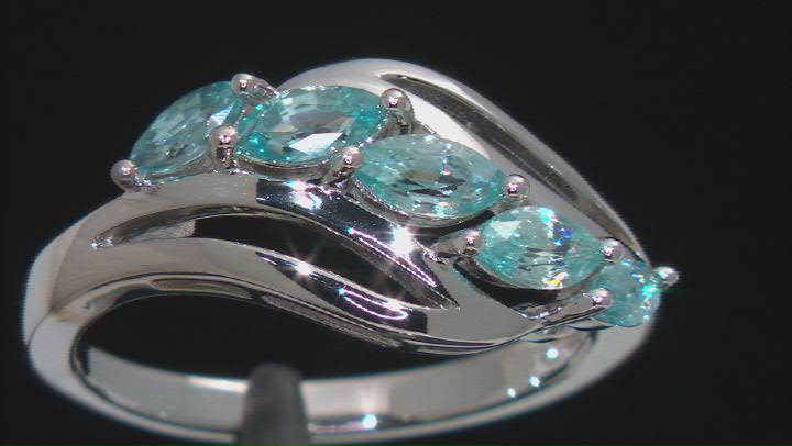 Blue Zircon Rhodium Over Sterling Silver Ring 1.19ctw Video Thumbnail