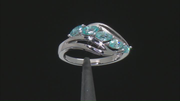 Blue Zircon Rhodium Over Sterling Silver Ring 1.19ctw Video Thumbnail
