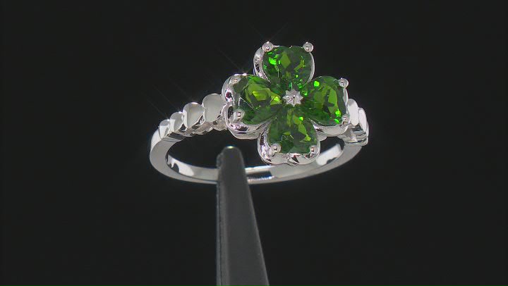 Green Chrome Diopside Rhodium Over Silver Four Leaf Clover Ring 1.63ctw Video Thumbnail