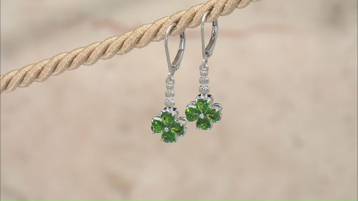 Green Chrome Diopside Rhodium Over Silver Four Leaf Clover Dangle Earrings 1.90ctw Video Thumbnail