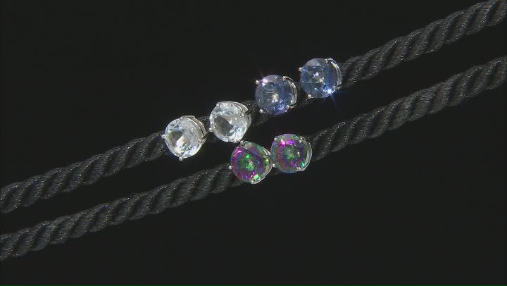 Multi Color Quartz Rhodium over Sterling Silver Set of 3 Earrings 7.95ctw Video Thumbnail