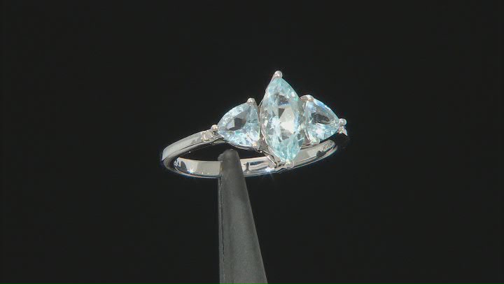 Blue Aquamarine Rhodium Over Sterling Silver Ring 1.57ctw Video Thumbnail