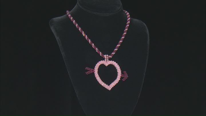 Pink Rose Quartz Rhodium Over Silver Heart Necklace Video Thumbnail