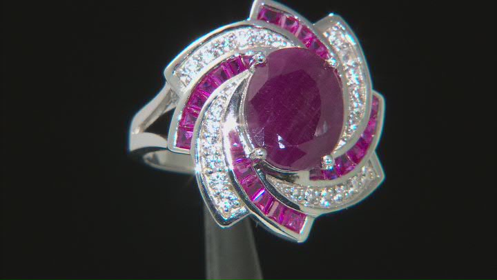 Red Ruby Rhodium Over Sterling Silver Ring 3.91ctw Video Thumbnail