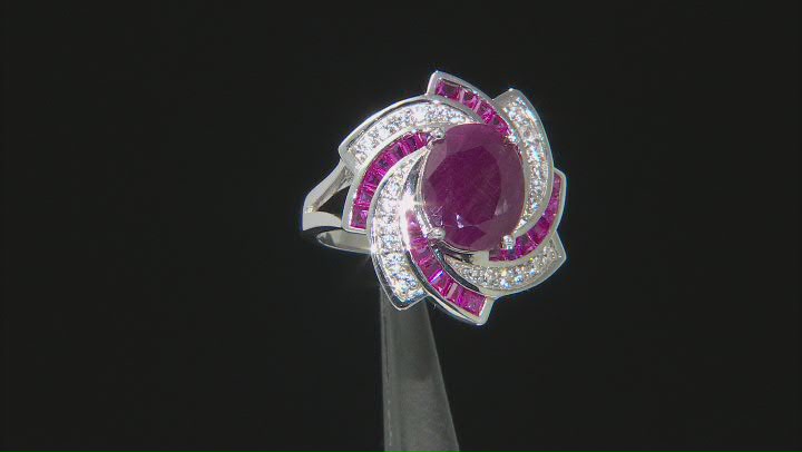 Red Ruby Rhodium Over Sterling Silver Ring 3.91ctw Video Thumbnail