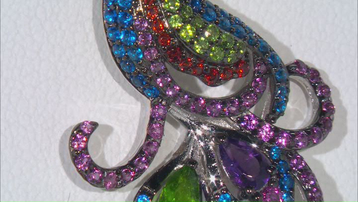 Multi-Gemstone Rhodium Over Sterling Silver Peacock Pendant With Chain 2.51ctw