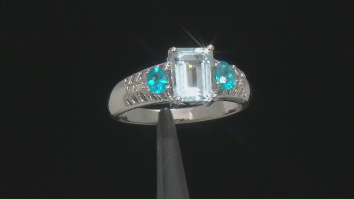 Blue Aquamarine Rhodium Over Sterling Silver Ring 1.87ctw Video Thumbnail