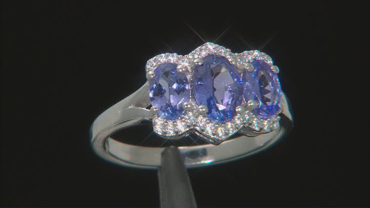 Blue Tanzanite With White Zircon Rhodium Over Sterling Silver Ring 1.78ctw Video Thumbnail