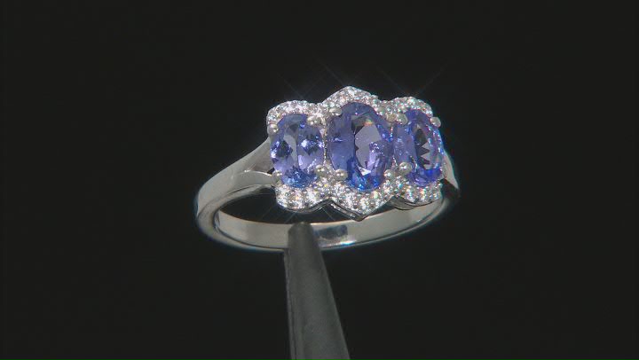 Blue Tanzanite With White Zircon Rhodium Over Sterling Silver Ring 1.78ctw Video Thumbnail