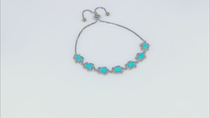 Blue Sleeping Beauty Turquoise Rhodium Over Sterling Silver Sliding Adjustable Bracelet Video Thumbnail