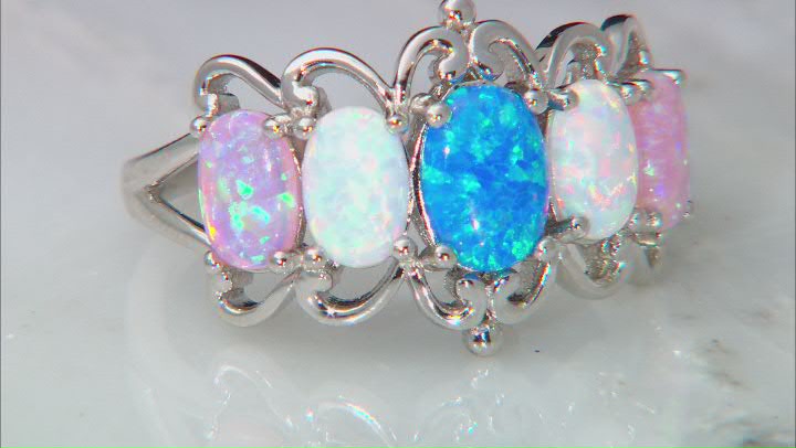 Blue Lab Created Opal Rhodium Over Sterling Silver Ring Video Thumbnail