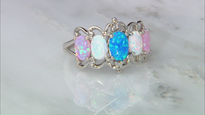 Blue Lab Created Opal Rhodium Over Sterling Silver Ring Video Thumbnail