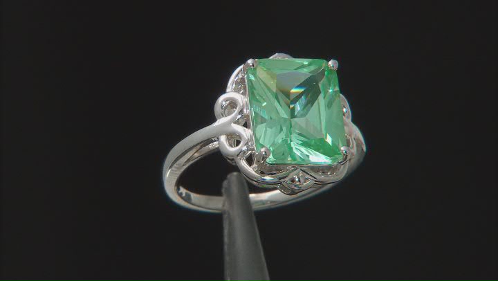 Green Lab Created Spinel Rhodium Over Sterling Silver Solitaire Ring. 5.78ct Video Thumbnail