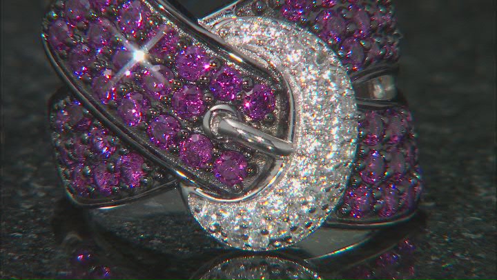 Raspberry Rhodolite Rhodium Over Sterling Silver Buckle Ring 2.21ctw Video Thumbnail