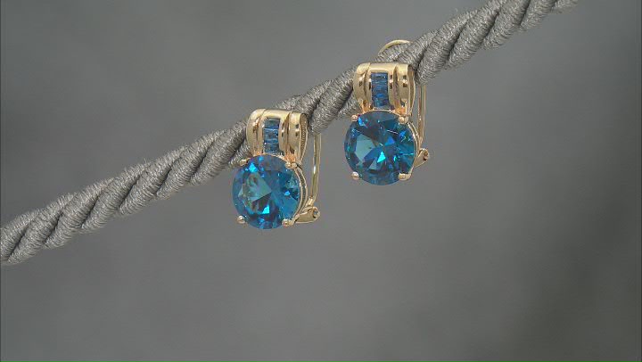 Blue Lab Created Spinel 18k Yellow Gold Over Sterling Silver Earrings 6.75ctw Video Thumbnail