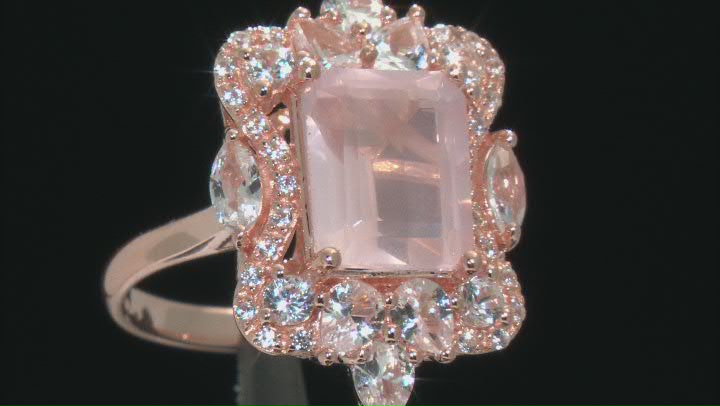 Pink Rose Quartz 18k Rose Gold Over Sterling Silver Ring 1.58ctw Video Thumbnail