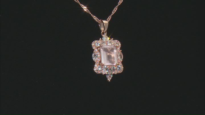 Pink Rose Quartz 18k Rose Gold Over Sterling Silver Pendant With Chain 1.58ctw Video Thumbnail