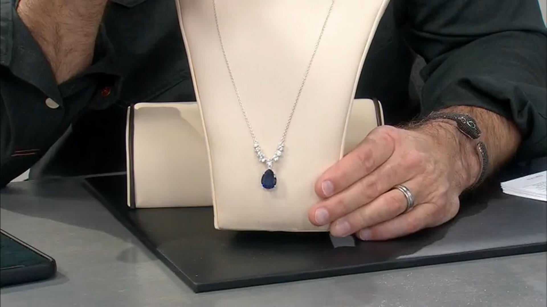 Blue Lab Created Sapphire Rhodium Over Sterling Silver Necklace. 11.31ctw Video Thumbnail