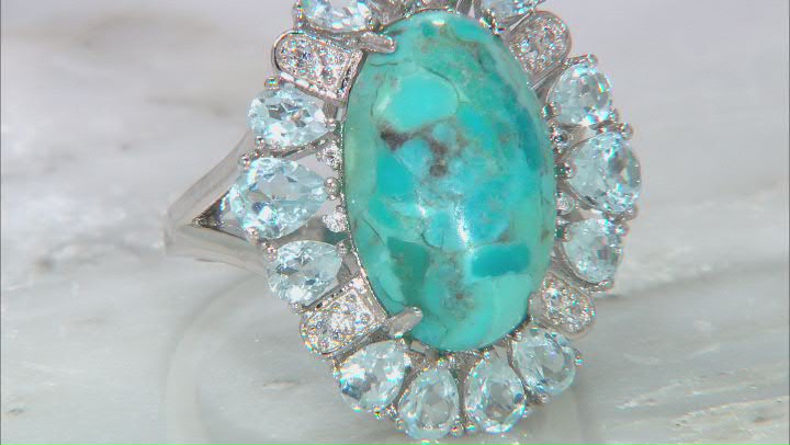 Blue Turquoise Rhodium Over Sterling Silver Ring 2.35ctw Video Thumbnail