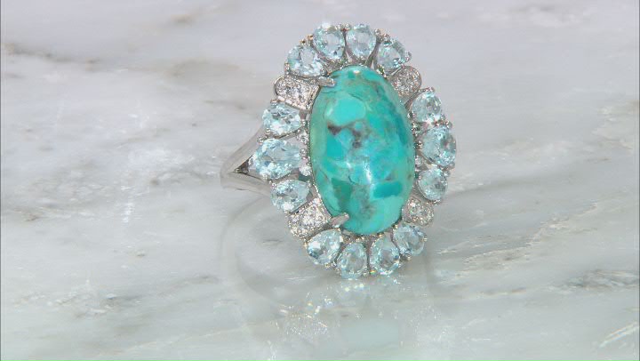 Blue Turquoise Rhodium Over Sterling Silver Ring 2.35ctw Video Thumbnail