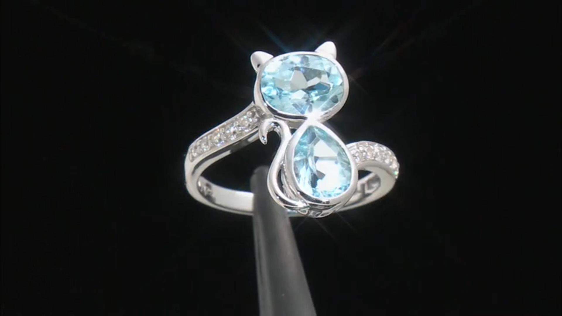 Sky Blue Topaz Rhodium Over Sterling Silver Cat Ring 2.56ctw Video Thumbnail