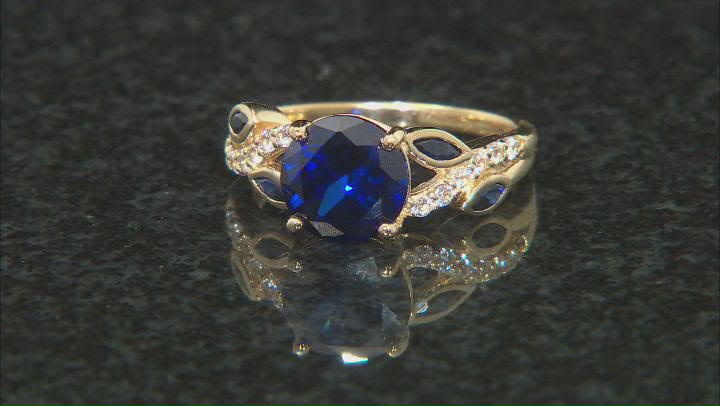 Blue Lab Created Sapphire 18k Yellow Gold Over Sterling Silver Ring 3.38ctw Video Thumbnail