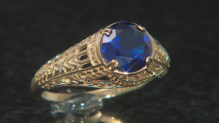Blue Lab Created  Spinel 18k Yellow Gold Over Sterling Silver Ring 1.68ctw Video Thumbnail