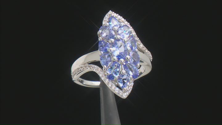 Blue Tanzanite Rhodium Over Sterling Silver Ring 2.21ctw Video Thumbnail