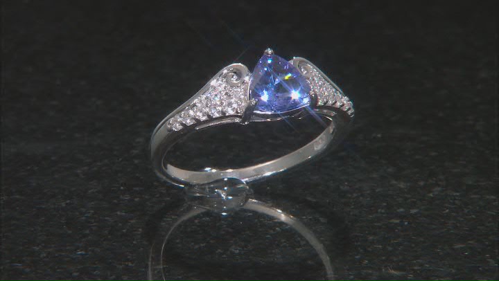 Blue Tanzanite Rhodium Over Sterling Silver Ring 1.17ctw Video Thumbnail