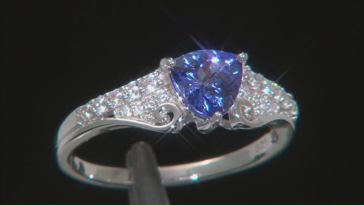 Blue Tanzanite Rhodium Over Sterling Silver Ring 1.17ctw Video Thumbnail