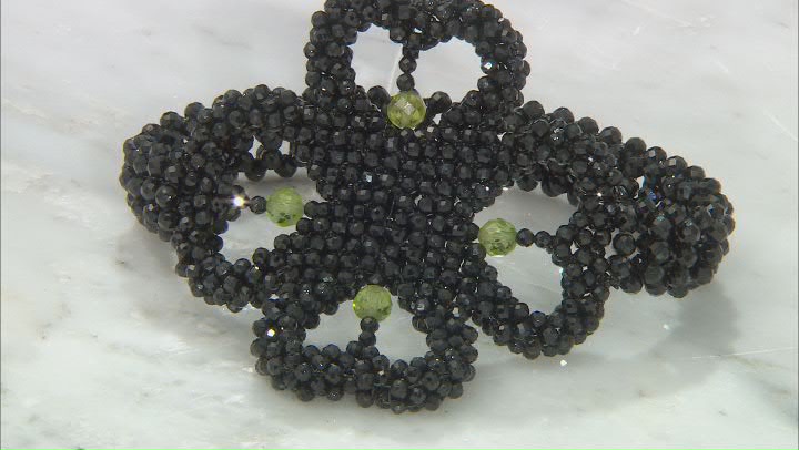 Black Spinel Rhodium Over Sterling Silver Beaded Stretch Bracelet. 3ctw Video Thumbnail